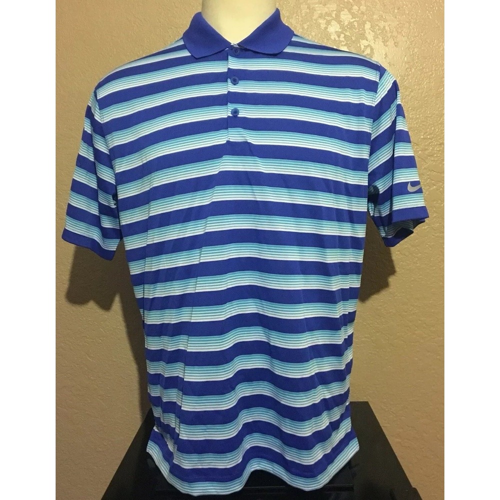 Nike Golf Tour Performance Men's Size Large Dri-Fit Blue Striped Polo Shirt L